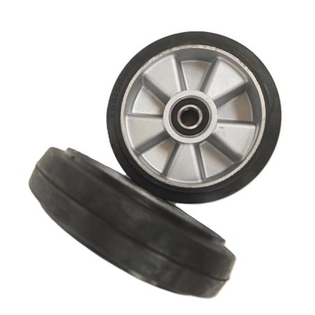 PT Steer Wheel Black Rubber (Silver Cast Core) Ø180mm x 50mm x 20mm Bore (Pack of 2)
